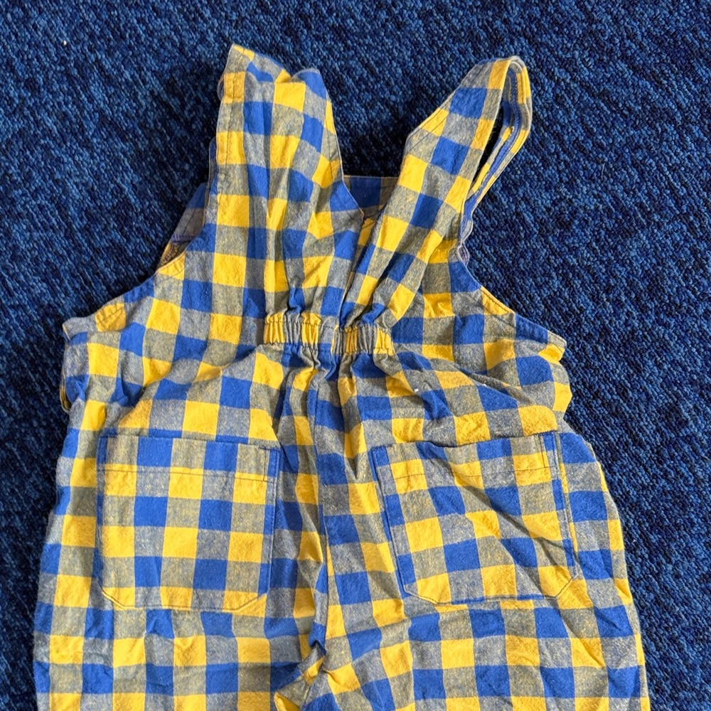 Vintage Kids Blue and Yellow Checkered Overalls